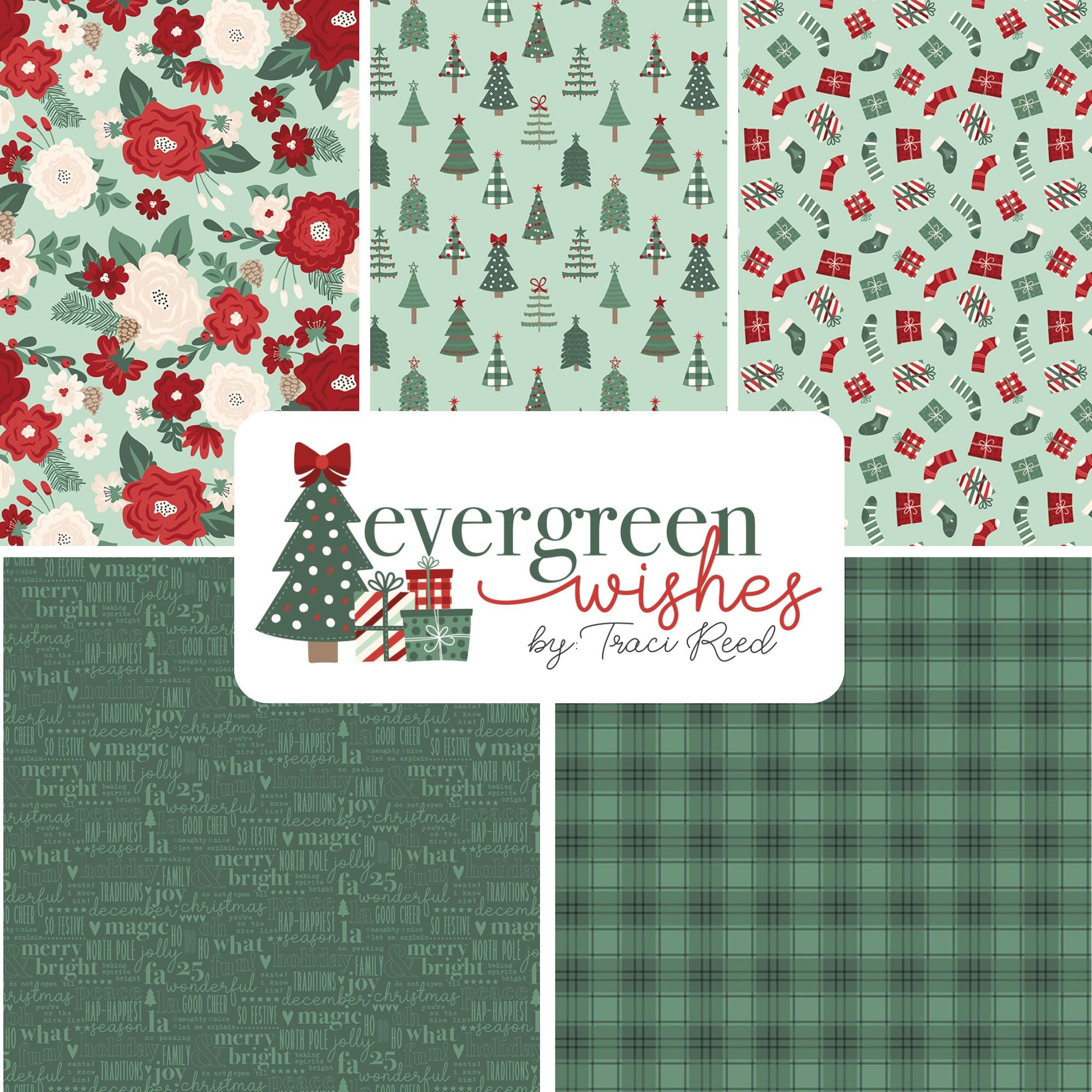 PRESALE Evergreen Wishes Custom Fat Quarter Bundle Green by Traci Reed for Riley Blake Designs | 5 FQs | Curated Bundle
