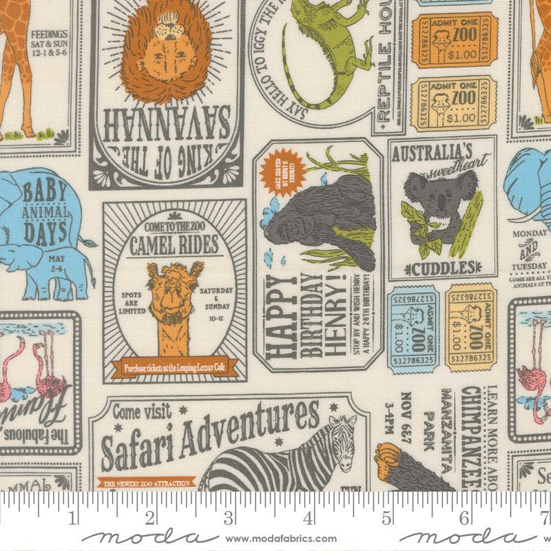 Animal Park Fun Vintage Zoo Dove Yardage by Stacy Iest Hsu for Moda Fabrics | 20965 11