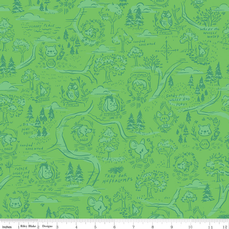 100 Aker Woods Map Green Yardage by Jill Howarth for Riley Blake Designs | C15171-GREEN