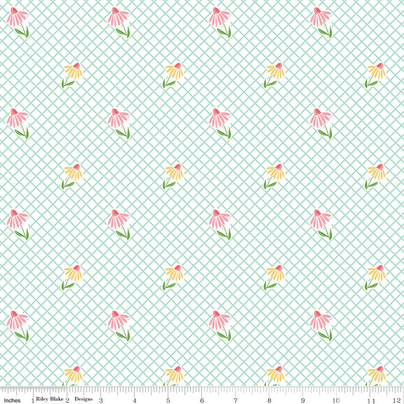 Summer Skies and Fireflies Cone Flowers White Yardage by Gracey Larson for Riley Blake Designs | C16372-WHITE