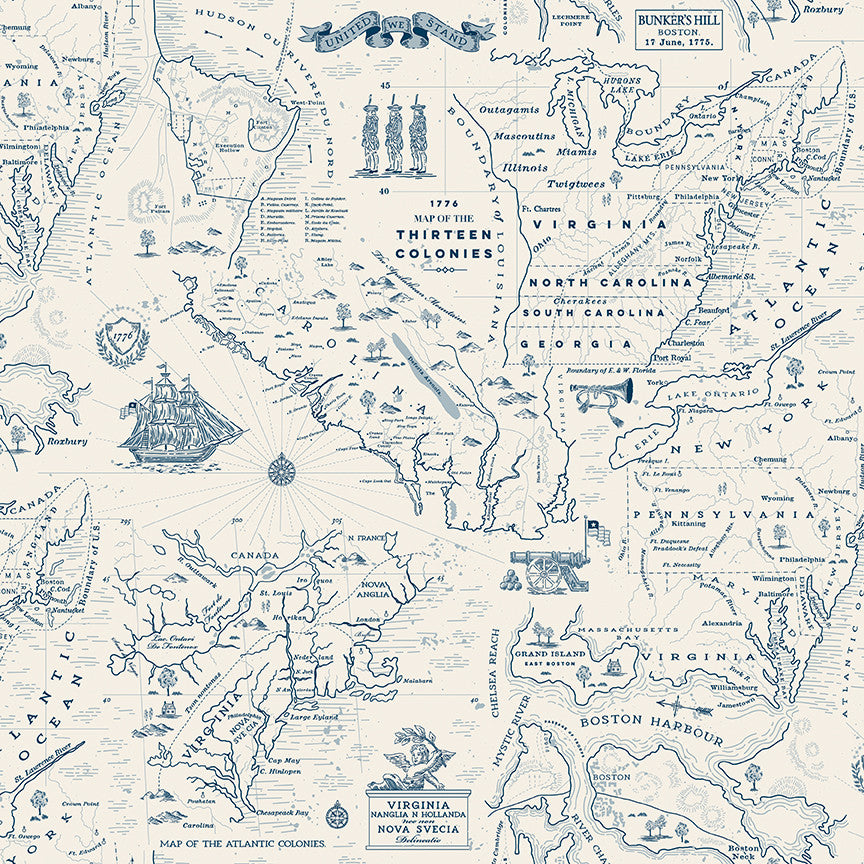 Independence Colonial Map Cream Yardage by the RBD Designers for Riley Blake Designs | C17332-CREAM