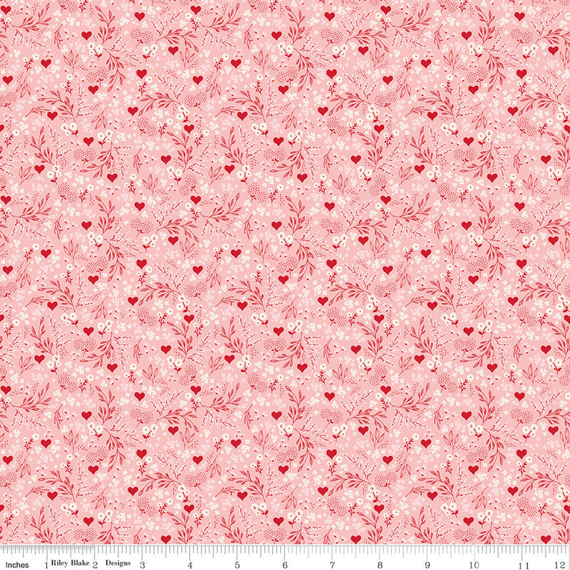 Letters to Cupid Ditsy Floral Pink Yardage by My Mind's Eye for Riley Blake Designs | C16984-PINK