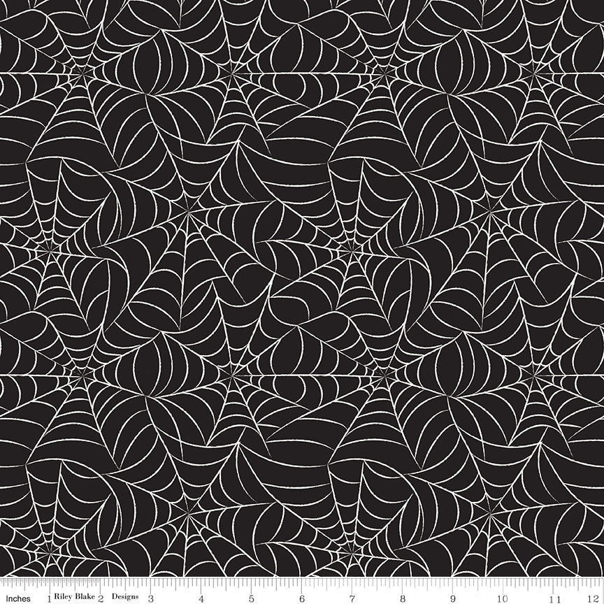 Frank and Friends Webs Black Glow in the Dark Yardage by My Mind's Eye for Riley Blake Designs | GC17474-BLACK
