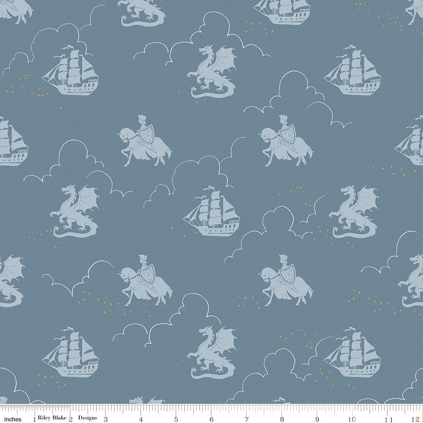 PRESALE Story Land In the Knight Blue Yardage by Sarah Jane for Riley Blake Designs | C18304-BLUE
