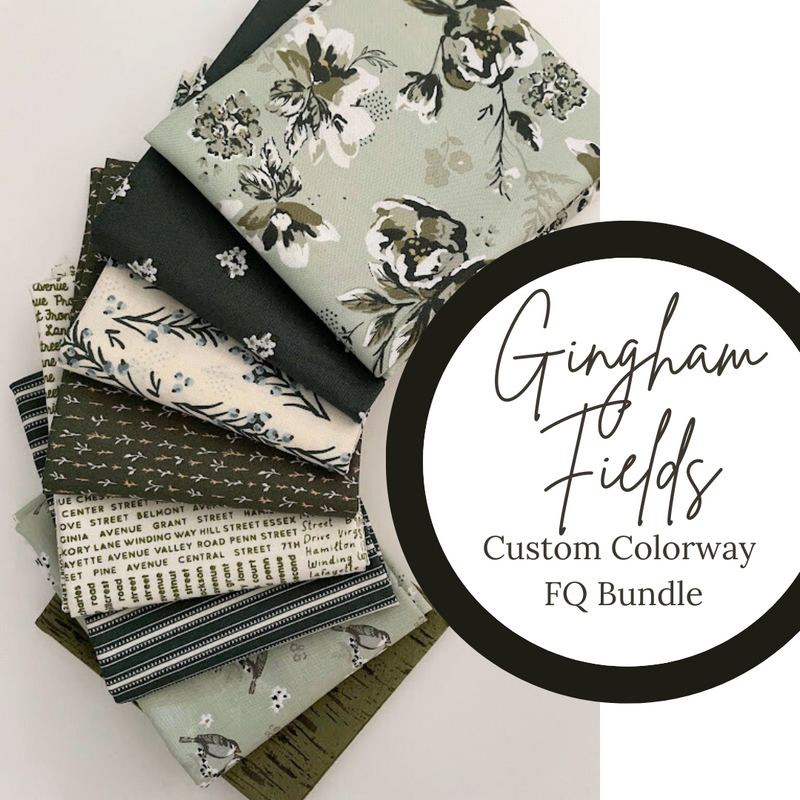 Gingham Fields Custom Fat Quarter Bundle |6 Fat Quarters | Beautiful Shades of Green Fabrics Curated Bundle