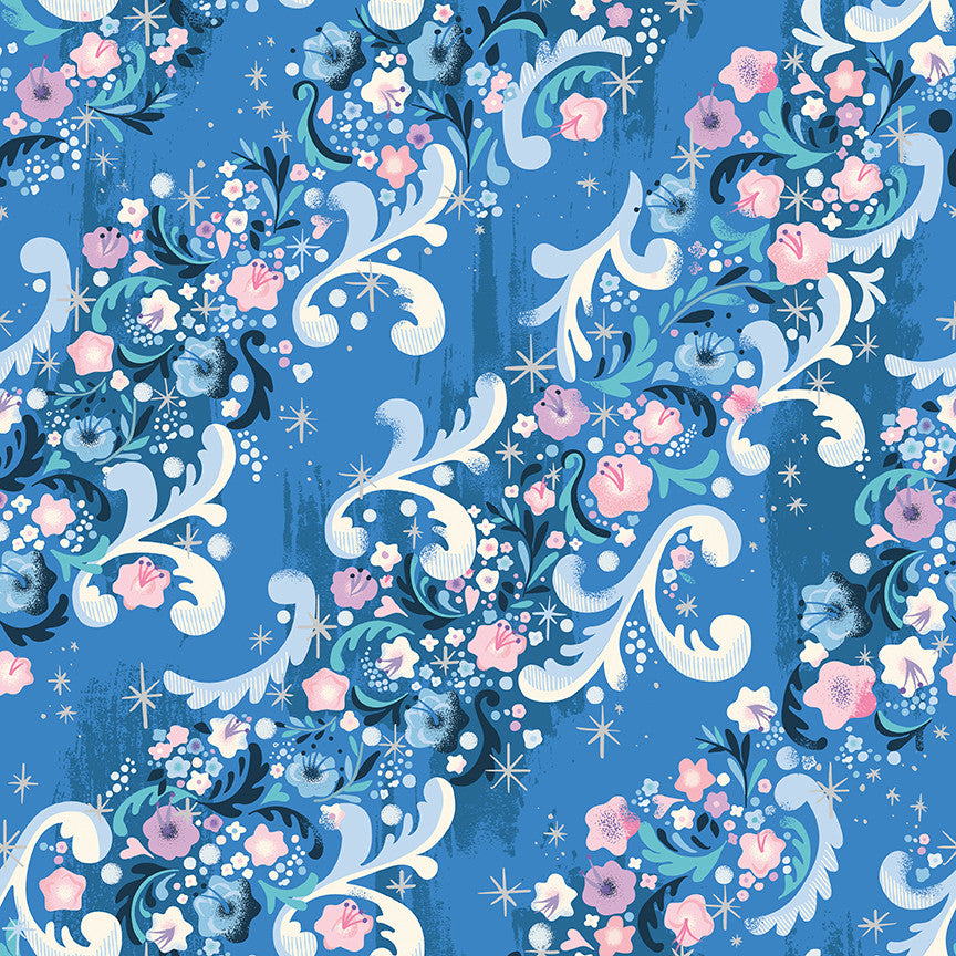 PRESALE Wishes Cindy's Flowers Blueberry Sparkle Yardage by Jill Howarth for Riley Blake Designs | SC18074-BLUEBERRY