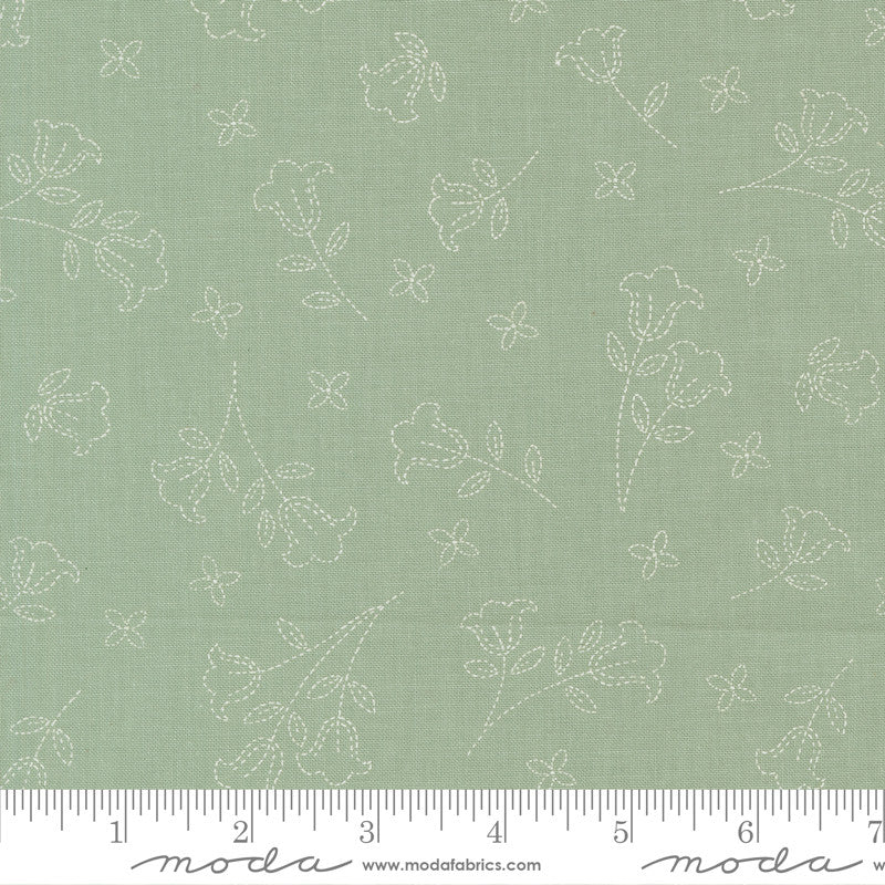 PRESALE Sunbonnet Embroidered Blooms Dusty Blue Yardage by Heather Briggs of My Sew Quilty Life for Moda Fabrics | 31761 33