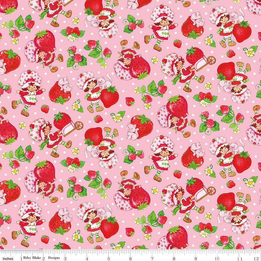 PRESALE The World of Strawberry Shortcake Toss Pink Yardage for Riley Blake Designs | C18561-PINK