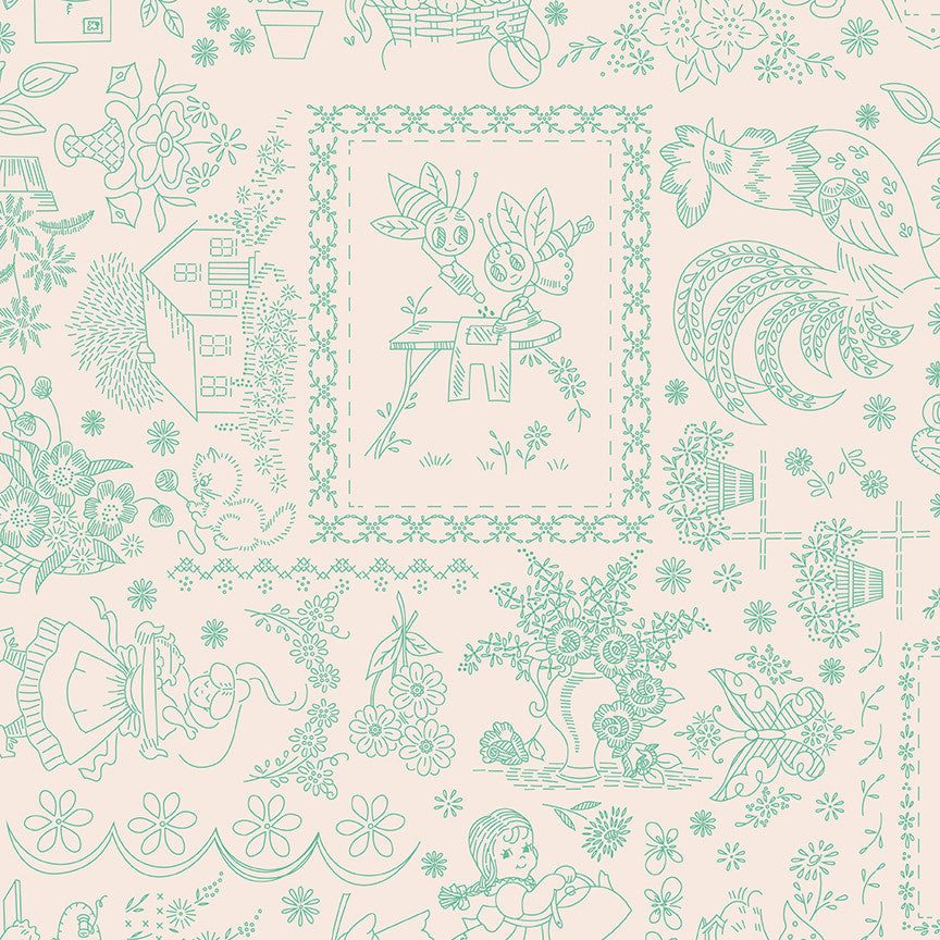 Berry & Sage Embroidery Latte Yardage by Lori Holt of Bee in My Bonnet | C17389-LATTE
