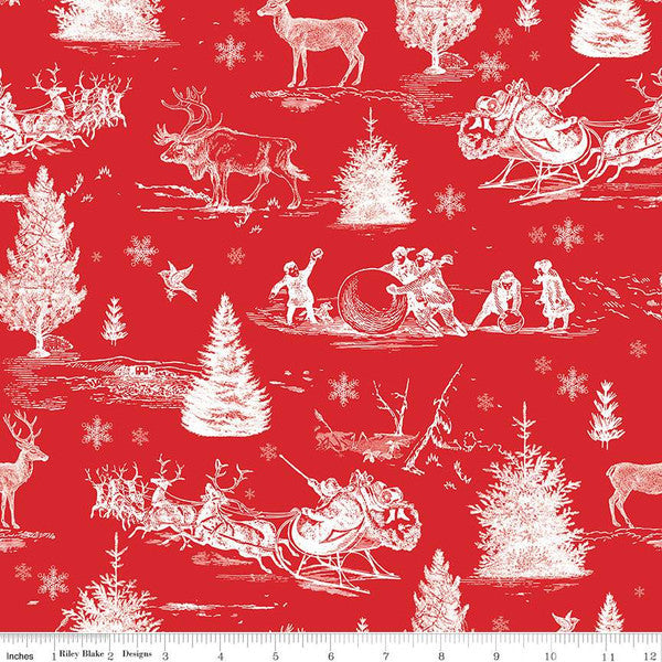 Peace on Earth Wideback Red Christmas Scene Yardage by My Mind's Eye for Riley Blake | WB14206 RED | 108" Wide