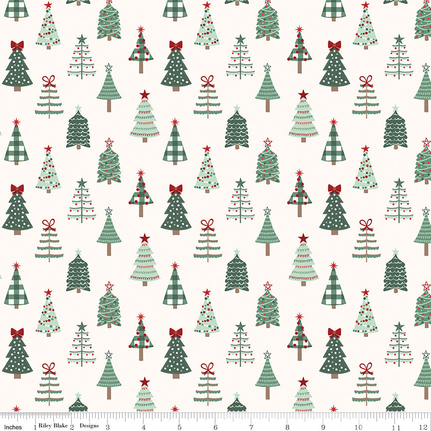 PRESALE Evergreen Wishes Trees CreamYardage by Traci Reed for Riley Blake Designs | C17811-CREAM