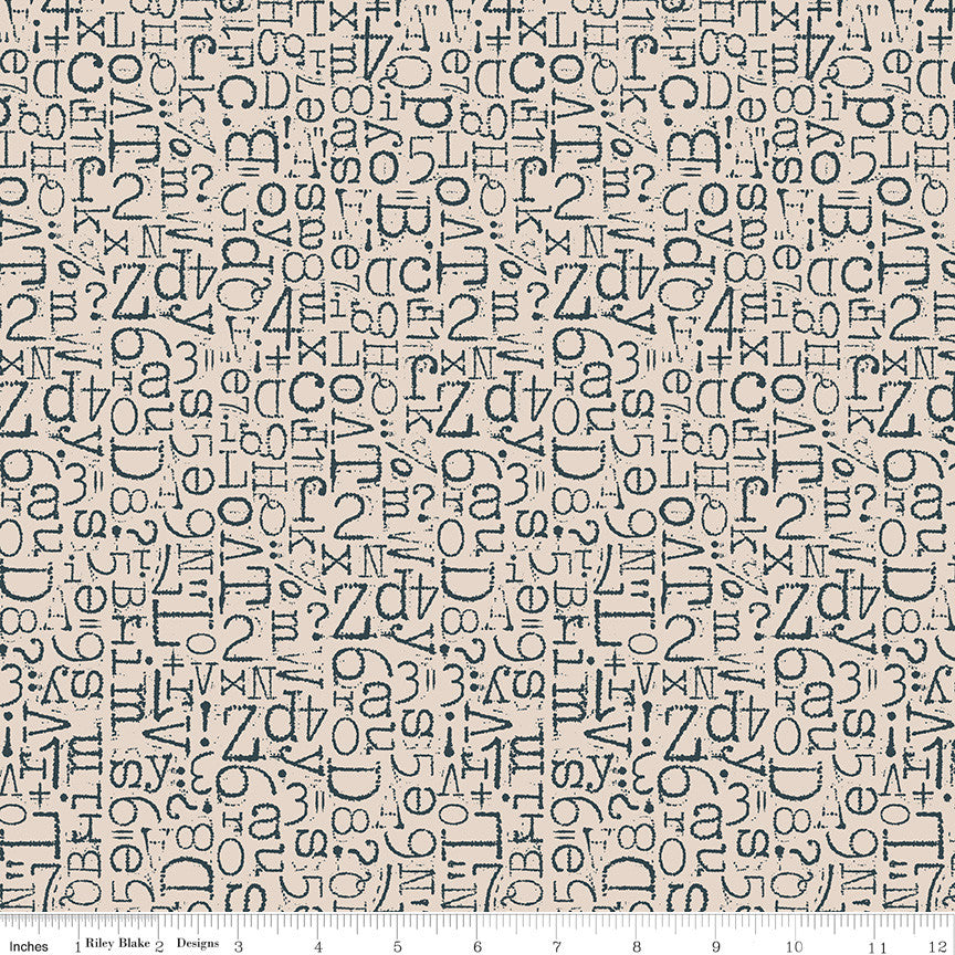 Wide Back TYPE/ography Vintage Type Blackboard Yardage by Lori Holt | 108" Wide Backing Fabric | WB16852-BLACKBOARD