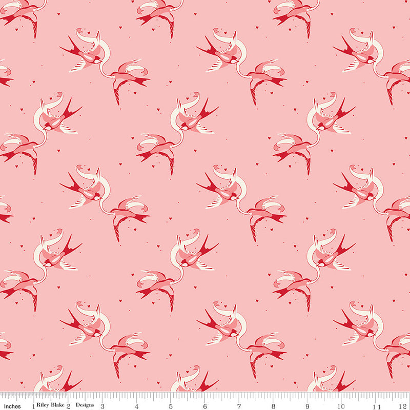 Letters to Cupid Love Birds Pink Yardage by My Mind's Eye for Riley Blake Designs | C16981-PINK