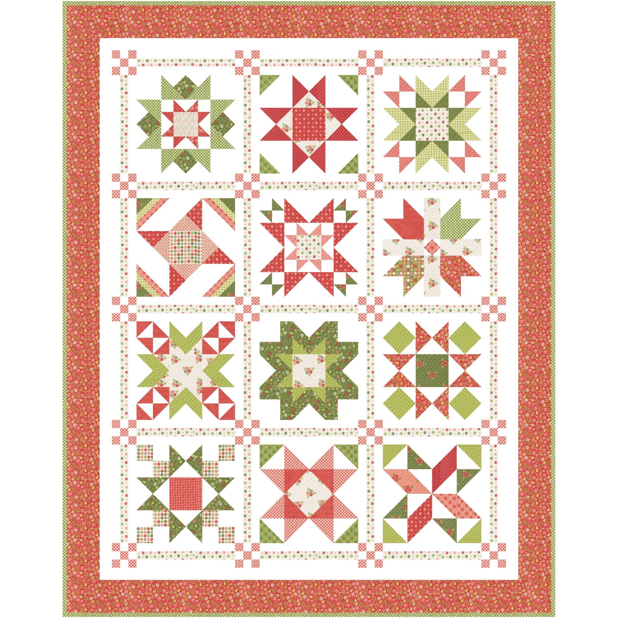 PRESALE Poinsettia Stars BOM Custom Quilt Kit With Poinsettia and Pear by Sherri & Chelsi | Quilt Size 59 1/2” x 74 1/2”