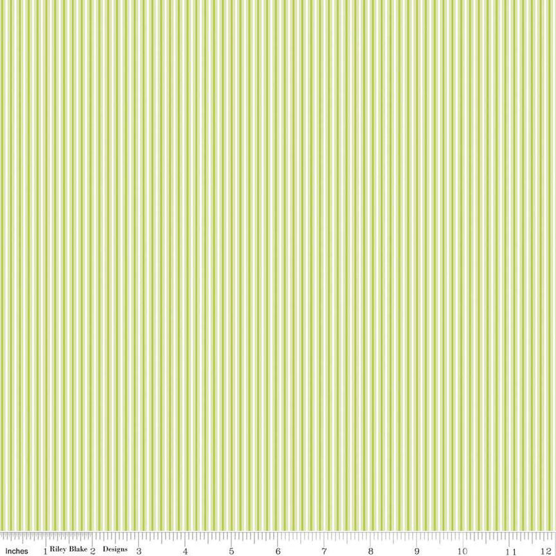 Picnic Florals Green Stripes Yardage by My Mind's Eye for Riley Blake Designs | C14616 GREEN | REMNANT 1/4 YARD