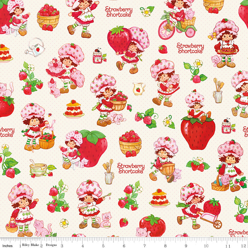 PRESALE The World of Strawberry Shortcake Main Cream Yardage for Riley Blake Designs | C18560-CREAM