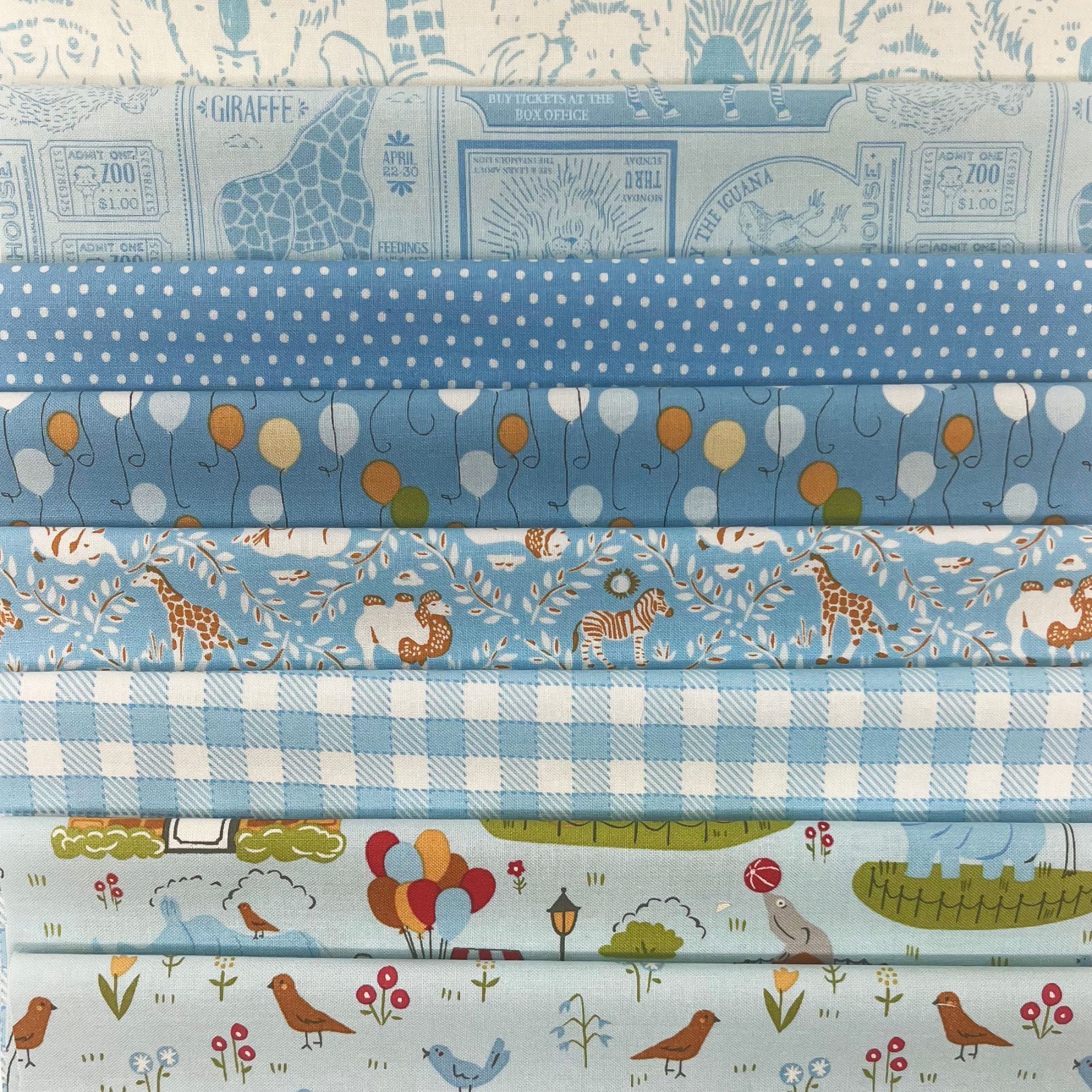 Animal Park Fun Custom Fat Quarter Bundle Blue by Stacy Iest Hsu for Moda Fabrics | Curated Bundle | 8 Fat Quarters
