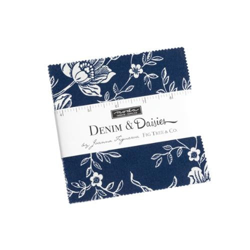 Denim and Daisies Charm Pack 5" x 5" Precuts by Fig Tree for Moda fabrics Precut Fabric Bundle | 42 Pieces 35380PP