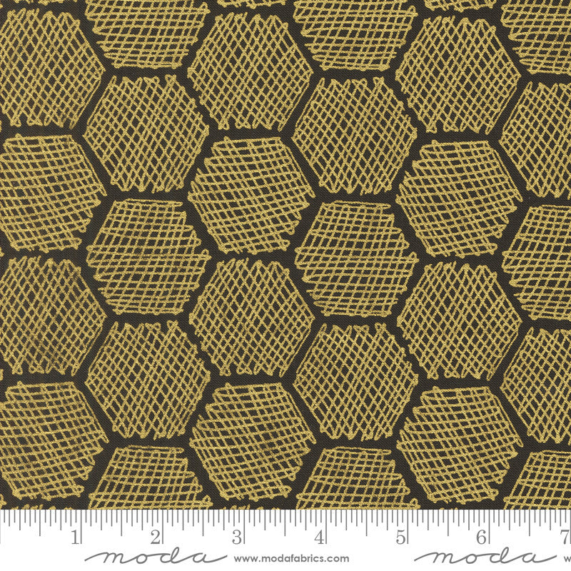 PRESALE Bee Garden Honeycomb Metallic Black by Gingiber for Moda Fabrics | 48416 21M