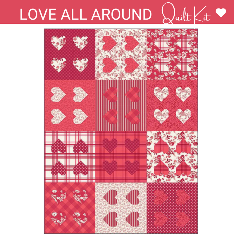 PRESALE Love All Around Quilt Kit using Heirloom Red Fabric by My Mind's Eye | Throw Size Heart Quilt | Valentine Quilt