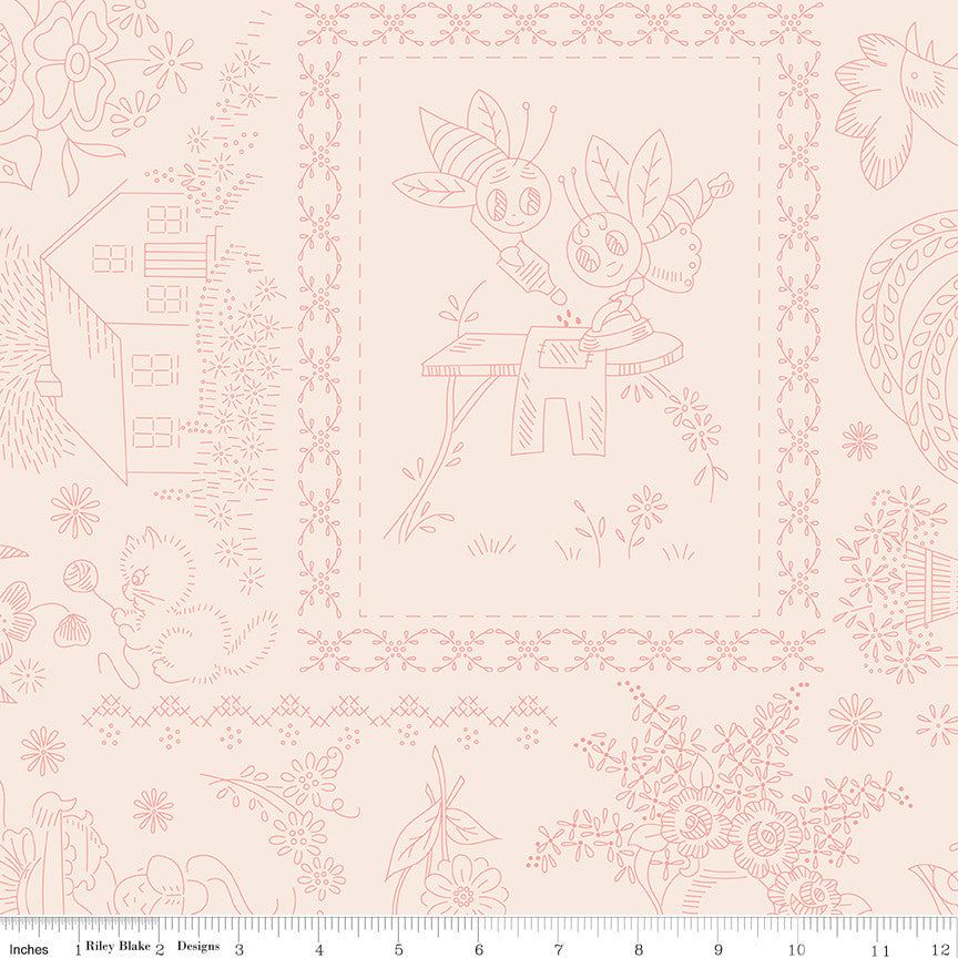 Wide Back Granny Chic Yardage by Lori Holt of Bee in My Bonnet | 108" Wide Backing | WB15578-CORAL