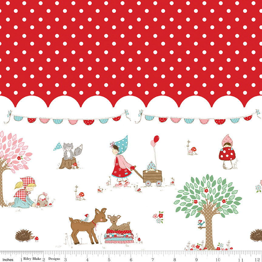 Whimsical Woodland Border Print Red Yardage by Tasha Noel for Riley Blake Designs | C17648-RED