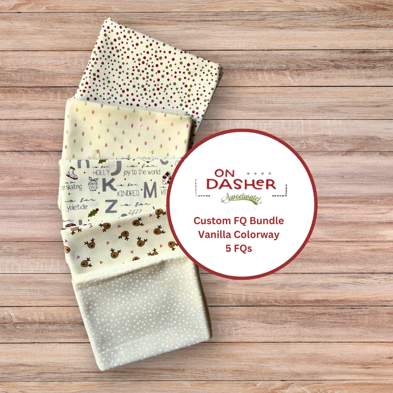 On Dasher Custom Fat Quarter Bundle by Sweetwater for Moda Fabrics | 5 FQs in Vanilla Colorway | Curated Bundle | Christmas Fabric