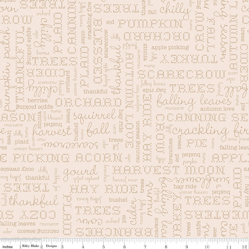 Autumn Latte Words Yardage by Lori Holt for Riley Blake Designs | C14667 LATTE Autumn Text Fabric Cut Options