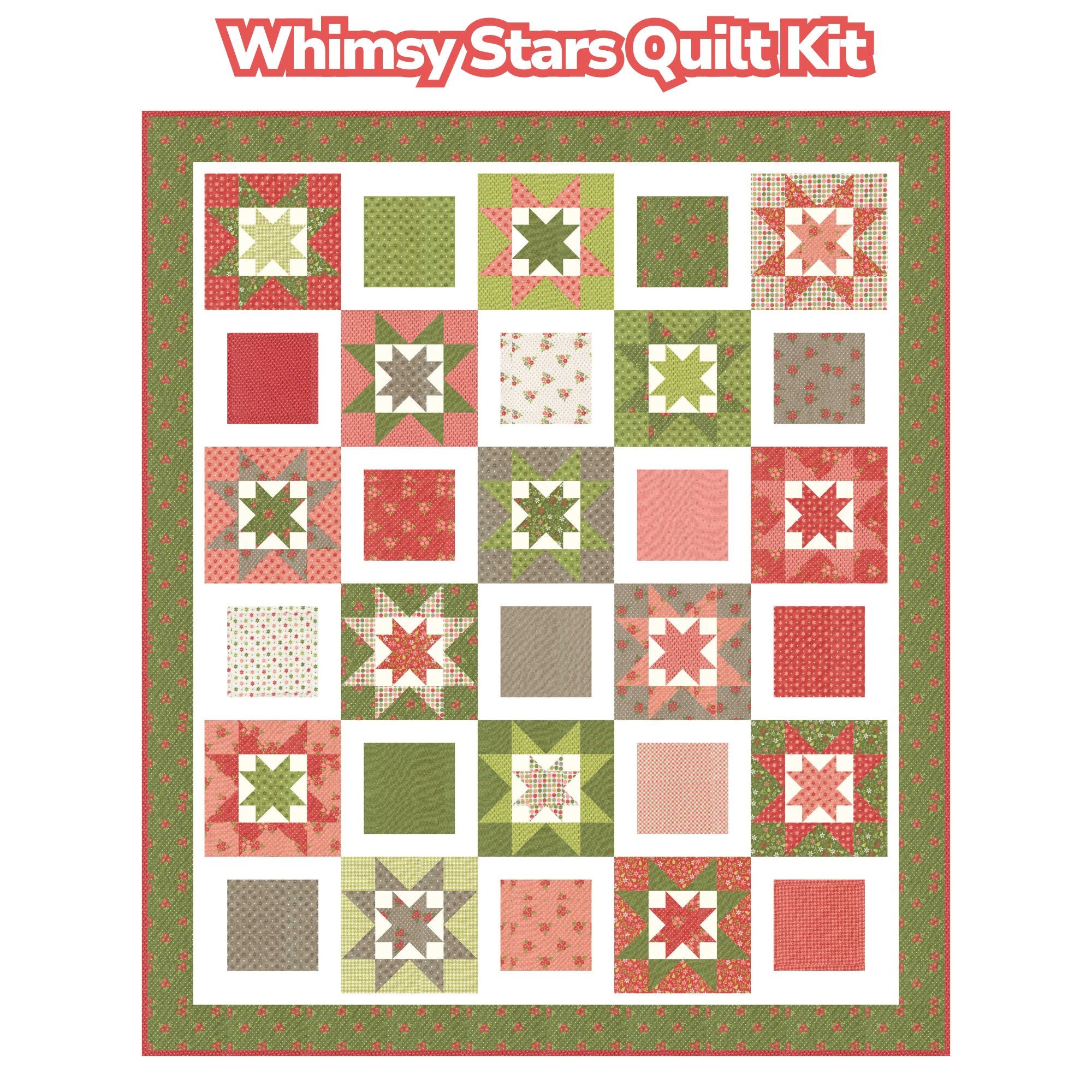 PRESALE Whimsy Stars Custom Quilt Kit With Poinsettia and Pear by Sherri & Chelsi for Moda Fabrics | Quilt Size 70 1/2” x 82 1/2”