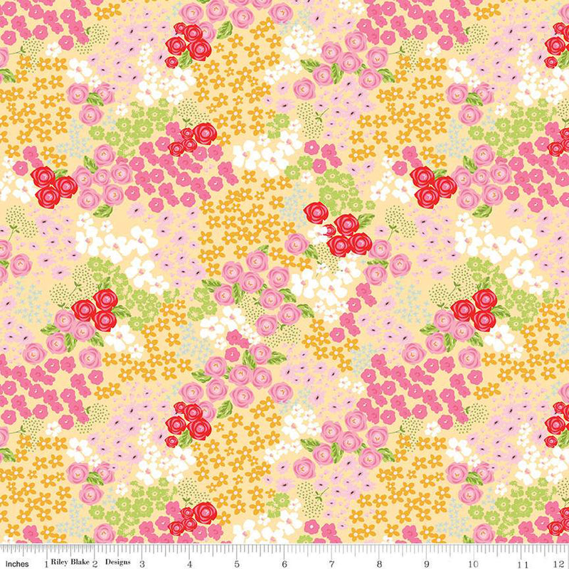 Picnic Florals Yellow Flower Garden Yardage by My Mind's Eye for Riley Blake Designs | C14611 YELLOW