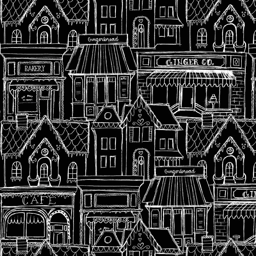 PRESALE Gingerbread Village Black Yardage by J. Wecker Frisch for Riley Blake Designs | C17843-BLACK