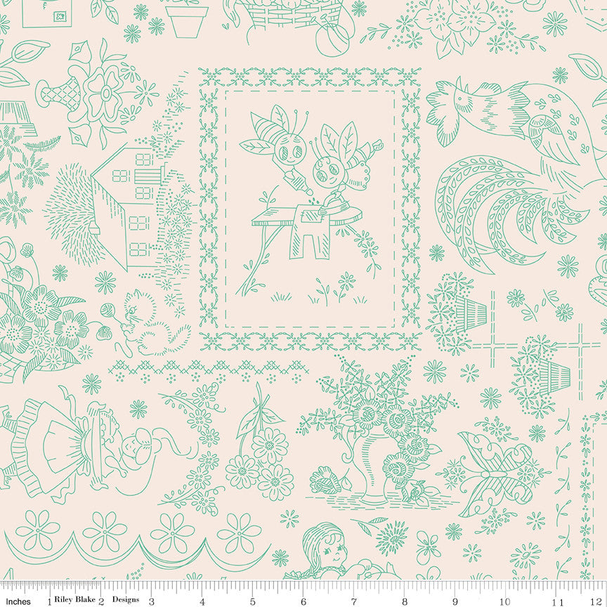 Berry & Sage Embroidery Latte Yardage by Lori Holt of Bee in My Bonnet | C17389-LATTE