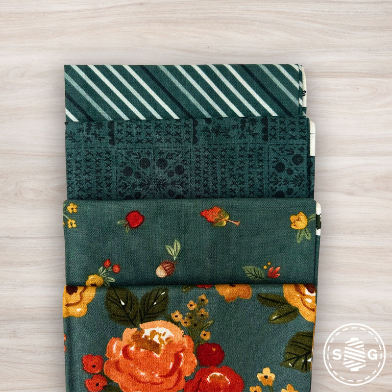 Happy Fall Days Custom Fat Quarter Bundle Teal by Kelsey Carlson for Riley Blake Design | 4 Precut Fat Quarters