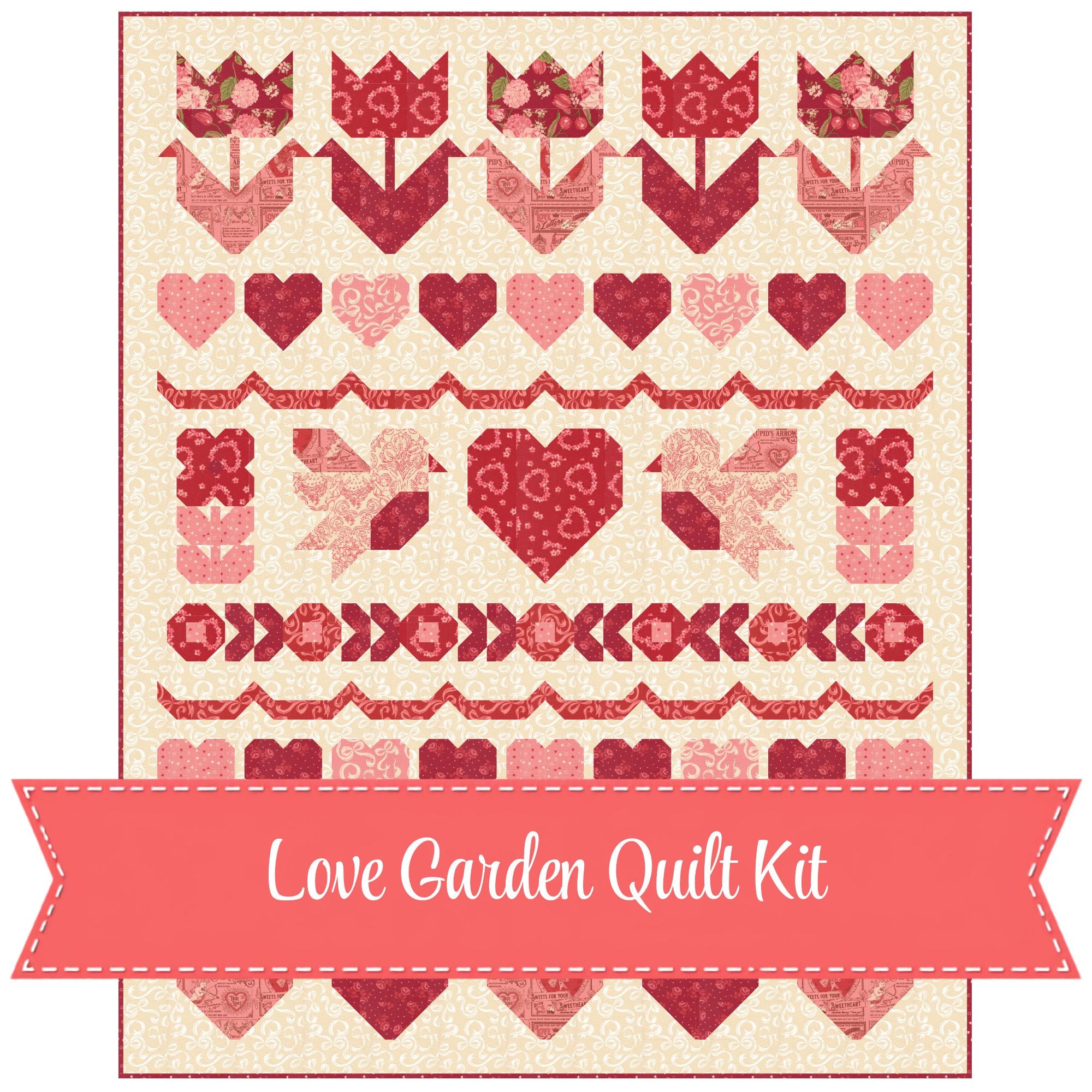 PRESALE Love Garden Custom Quilt Kit With Je T'aime by Stacy Iest Hsu for Moda Fabrics | Quilt Size 44” x 55”