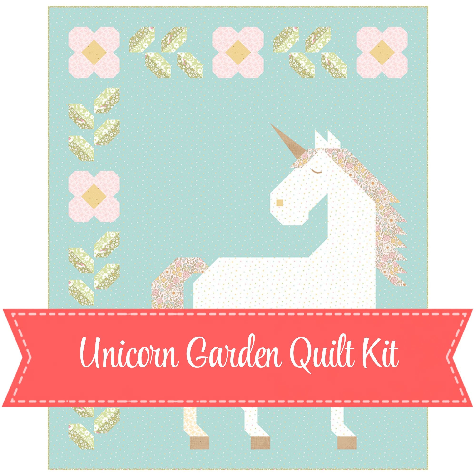 PRESALE Unicorn Garden Quilt Kit Boxed With Little Posies by Cayla Naylor for Riley Blake Designs | KT-18320