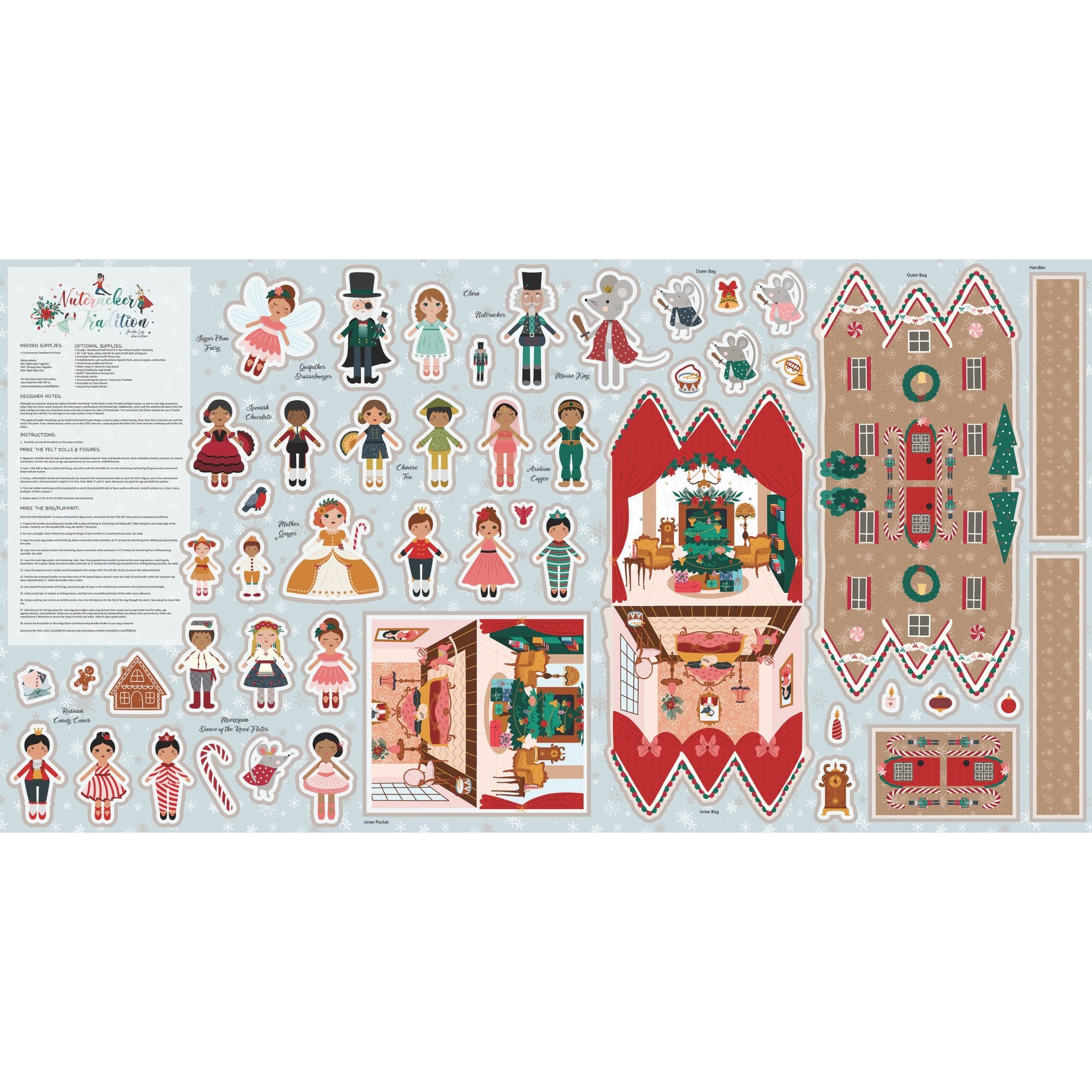 PRESALE Nutcracker Tradition Felt Panel by Jennifer Long for Riley Blake Designs | Panel Size 36 1/2" x 69 1/2" | FT17677-PANEL
