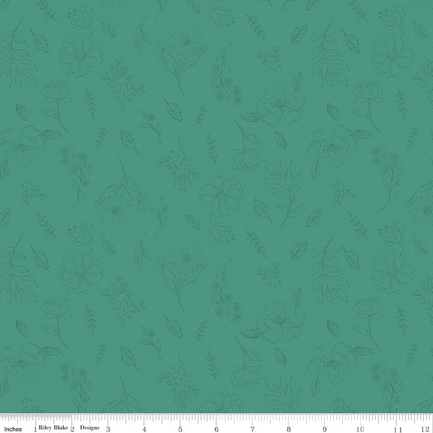 Orchard House Sketch Floral Teal Yardage by Heather Peterson for Riley Blake Designs | C17722-TEAL