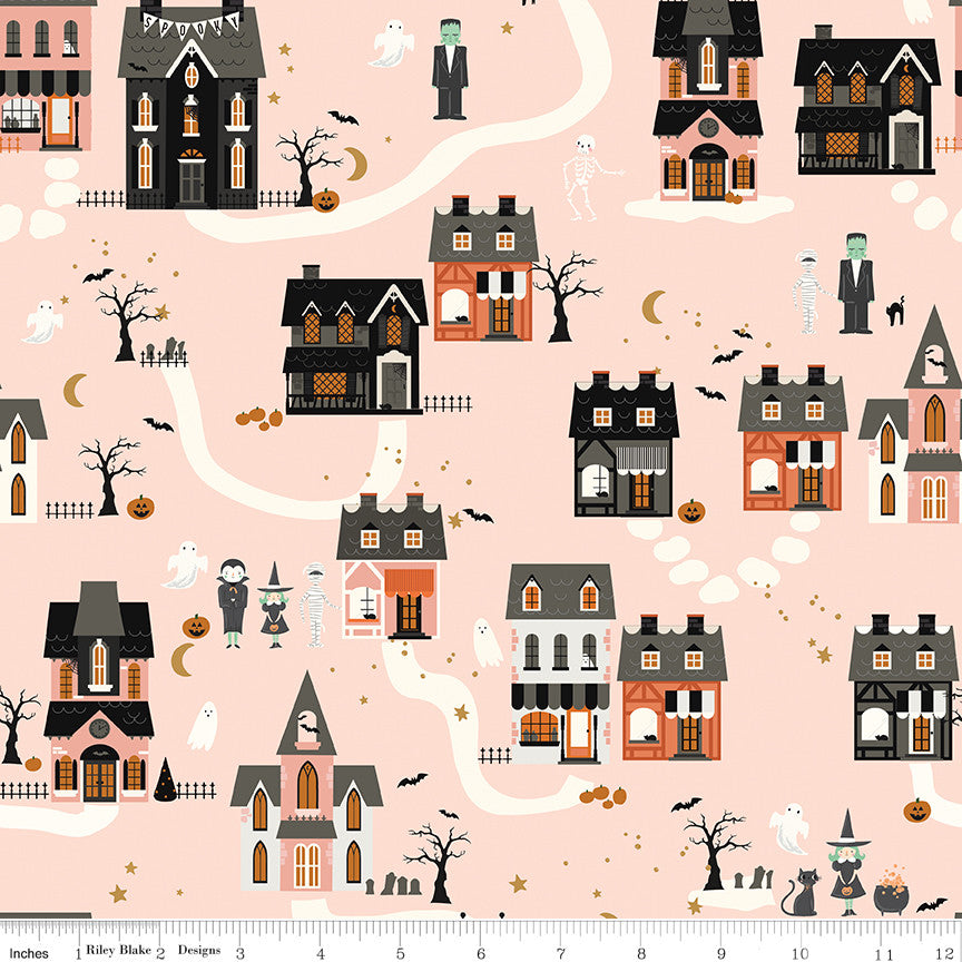 Frank and Friends Houses Pink Yardage by My Mind's Eye for Riley Blake Designs | C17471-PINK