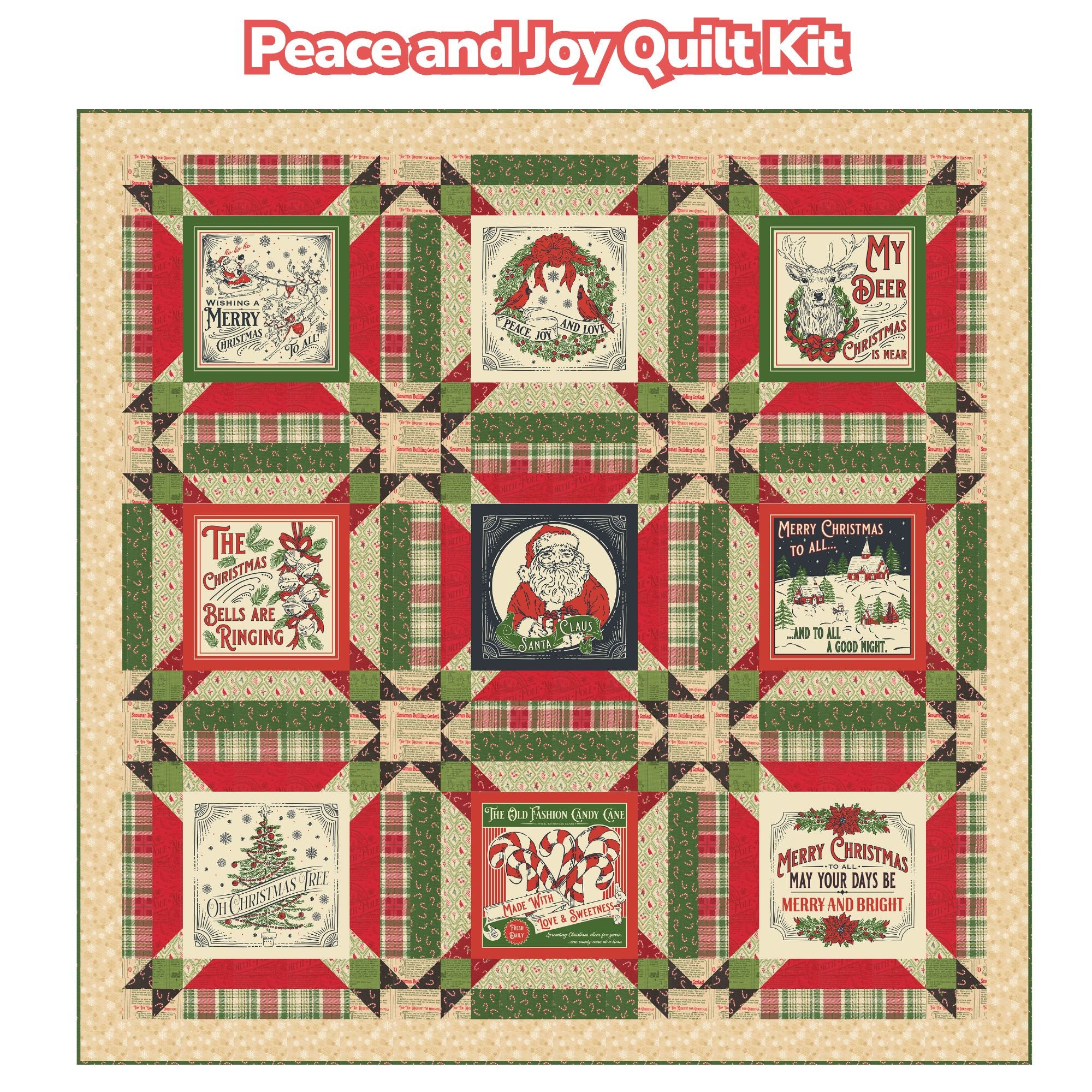 PRESALE Peace and Joy Custom Quilt Kit With Holiday Cheer by Stacy Iest Hsu | Quilt Size  63” x 63”