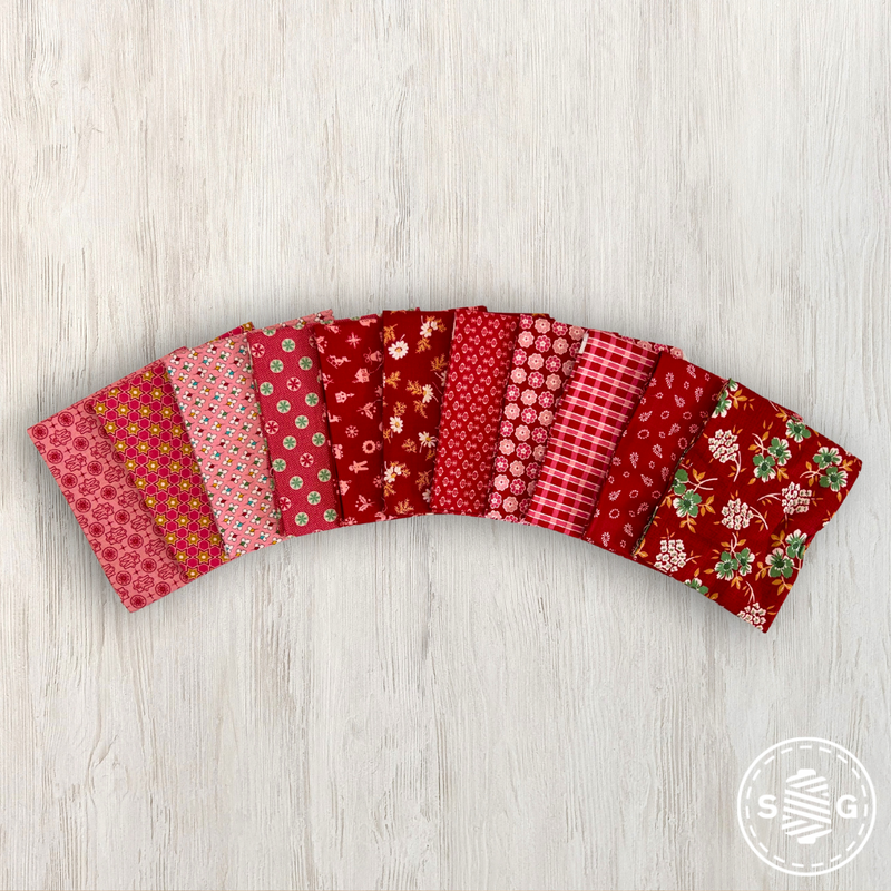 Home Town Holiday Fat Quarter Red Pink Colorway Bundle by Lori Holt of Bee in my Bonnet | Curated Bundle 11 Fat Quarters