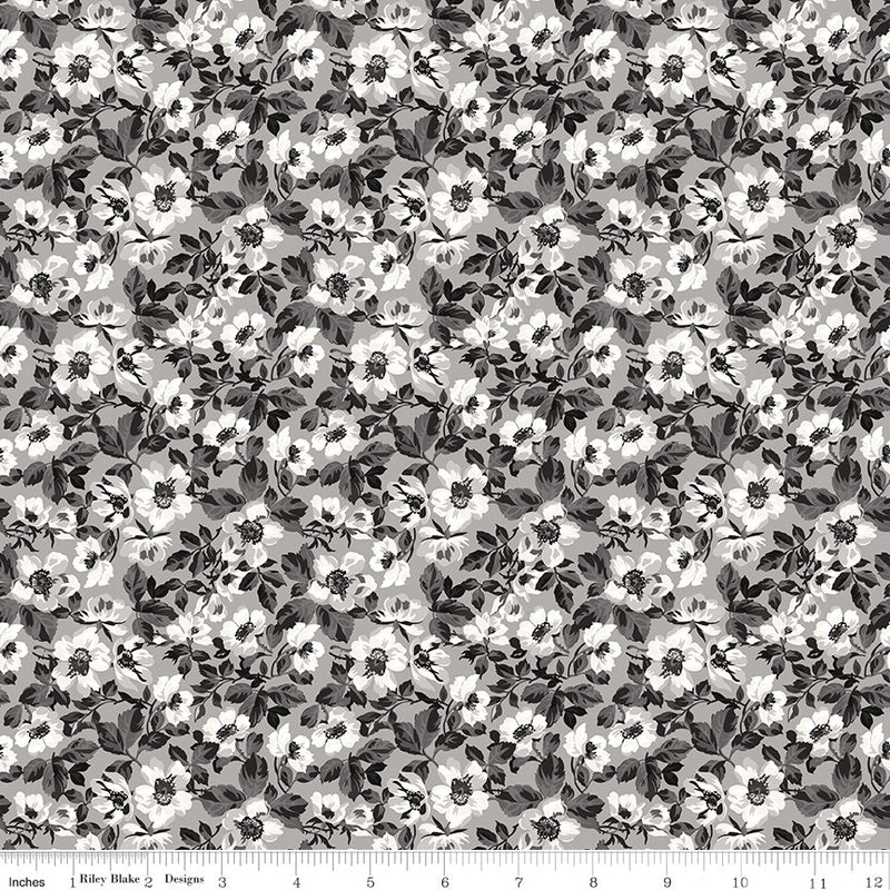 PRESALE Ink & Ivory Floral Gray Yardage by the RBD Designers for Riley Blake Designs | C16911-GRAY