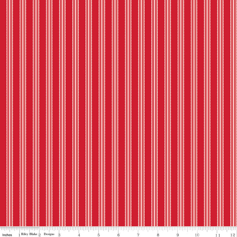 Letters to Cupid Stripes Red Yardage by My Mind's Eye for Riley Blake Designs | C16985-RED