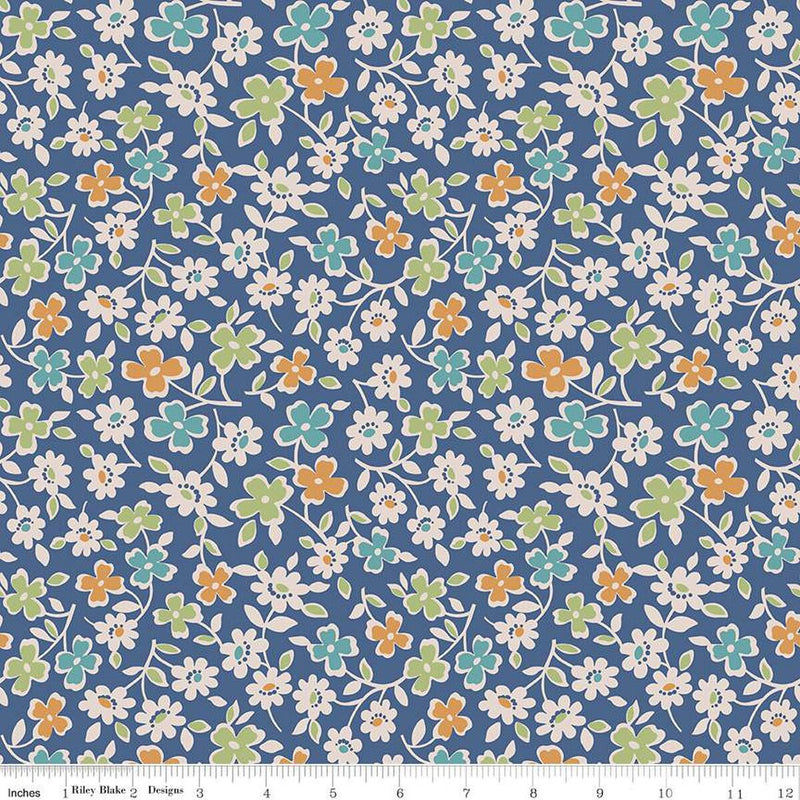 Wide Back Autumn Cosmos Denim Yardage by Lori Holt of Bee in my Bonnet | 108" Wide Backing Fabric | WB14672-DENIM