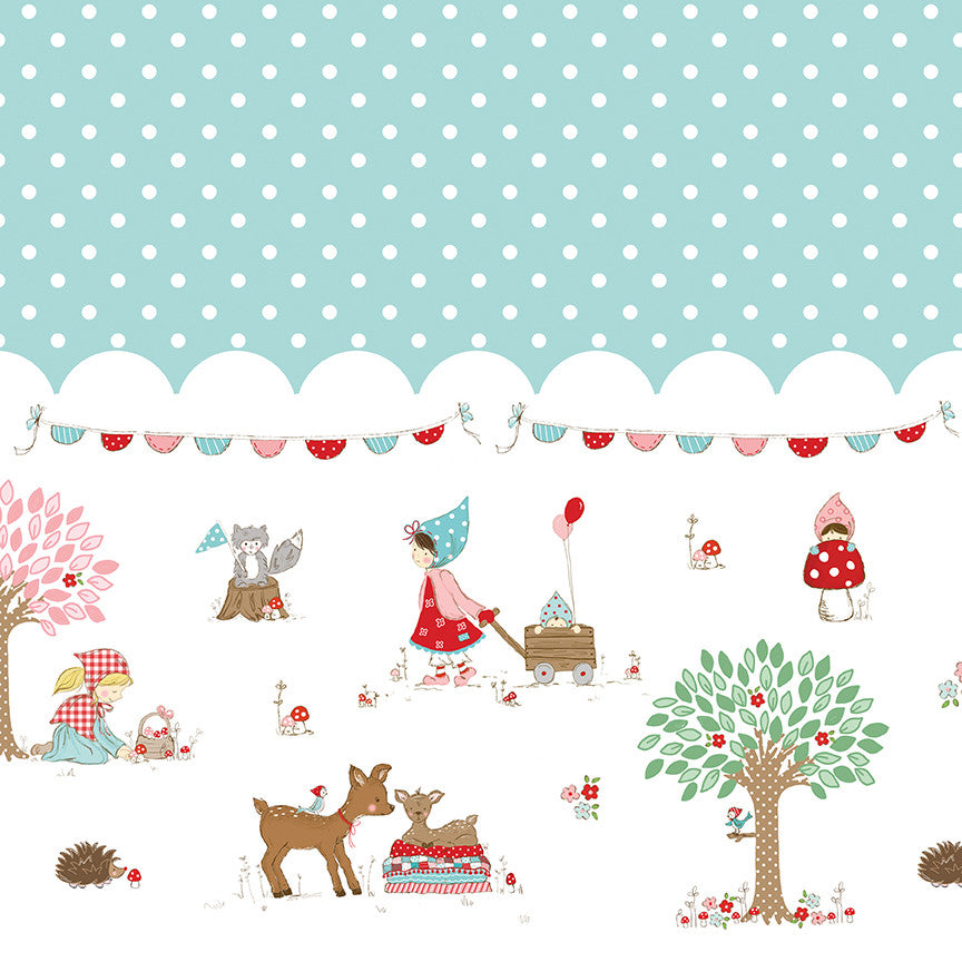 Whimsical Woodland Border Print Aqua Yardage by Tasha Noel for Riley Blake Designs | SKU