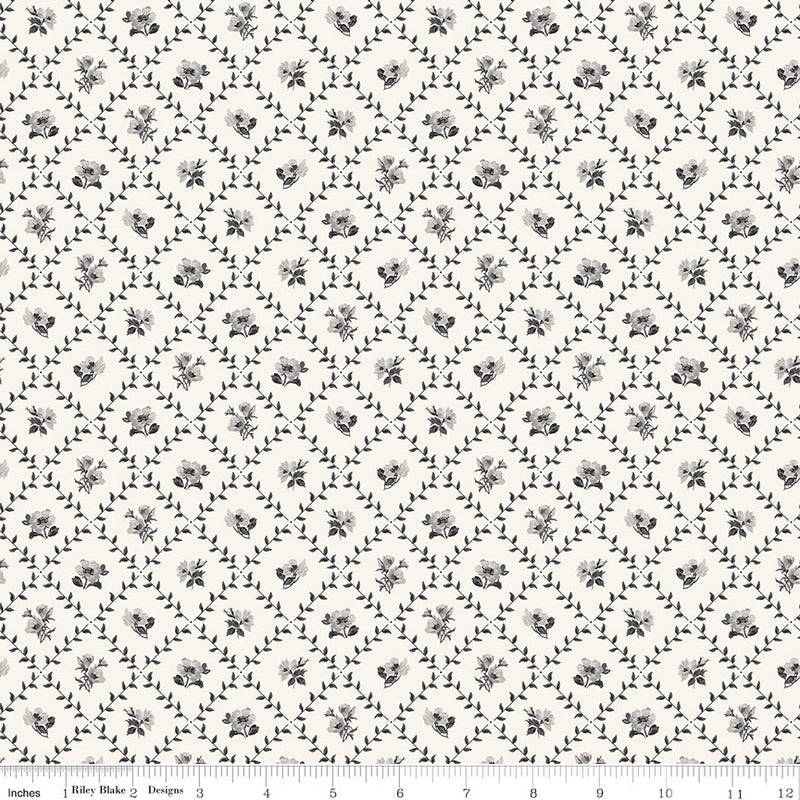 PRESALE Ink & Ivory Flower Trellis Ivory Yardage by the RBD Designers for Riley Blake Designs | C16912-IVORY