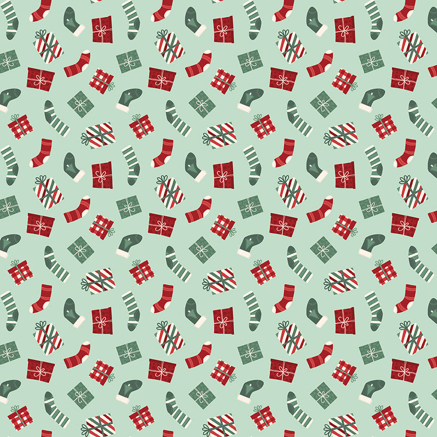 Evergreen Wishes Stockings & Gifts Mint Yardage by Traci Reed for Riley Blake Designs | C17812-MINT