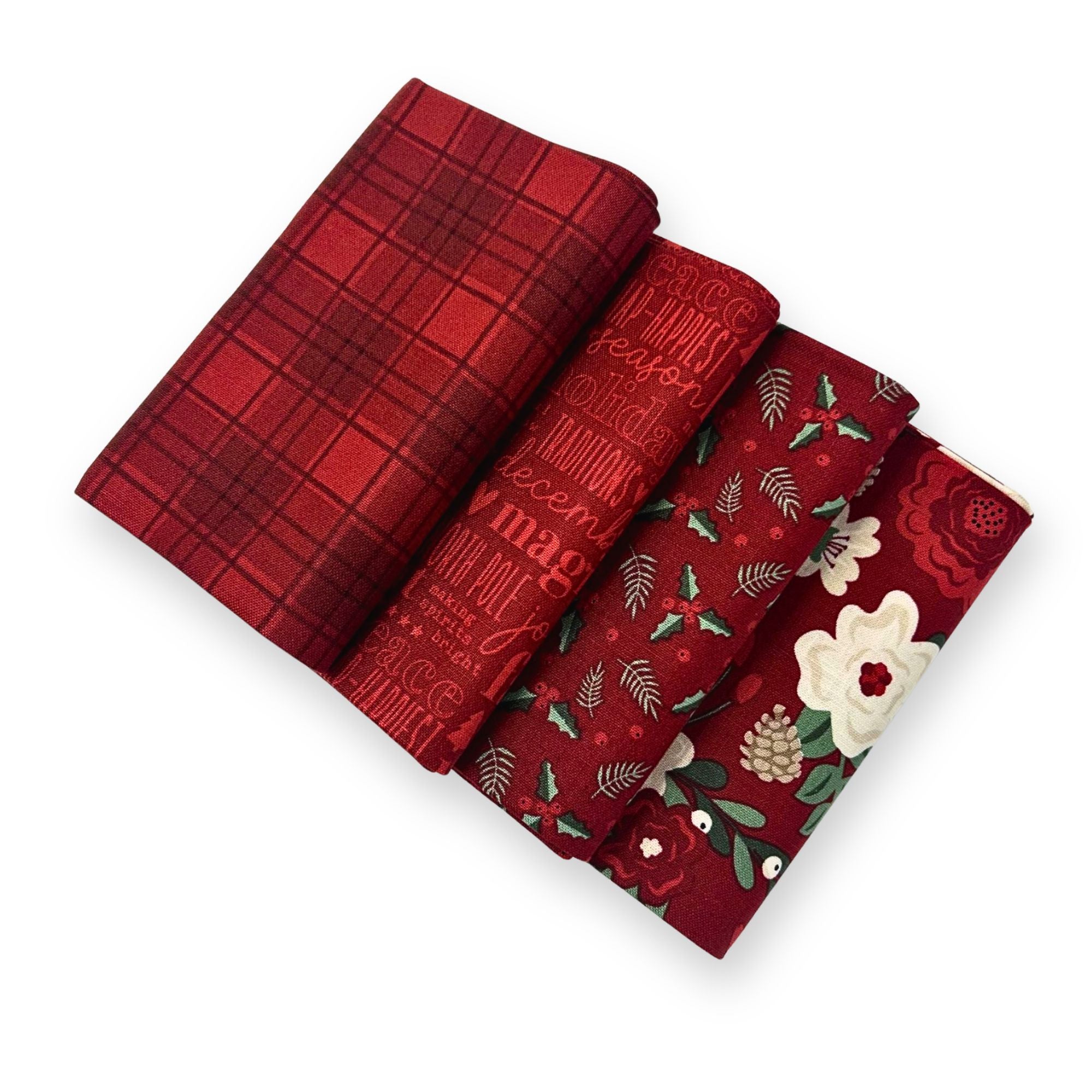 Fat Quarter Bundle Red | Evergreen Wishes by Traci Reed for Riley Blake Designs | 4 Fat Quarters | Curated Bundle