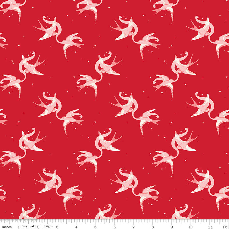 Letters to Cupid Love Birds Red Yardage by My Mind's Eye for Riley Blake Designs | C16981-RED