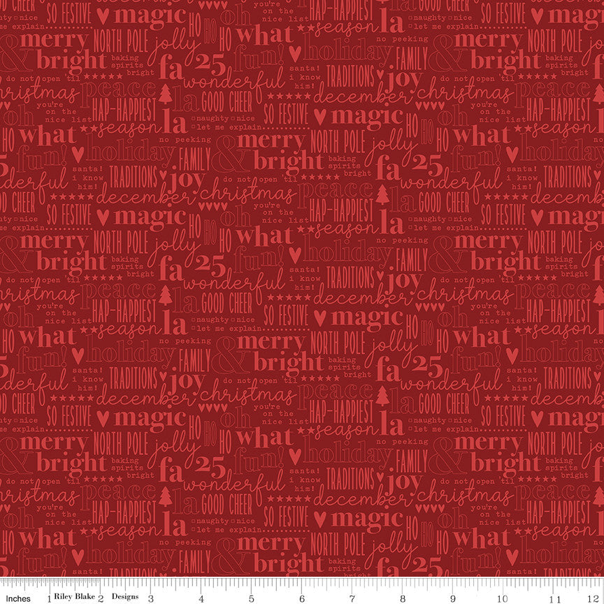 Evergreen Wishes Text Red Yardage by Traci Reed for Riley Blake Designs | C17813-RED