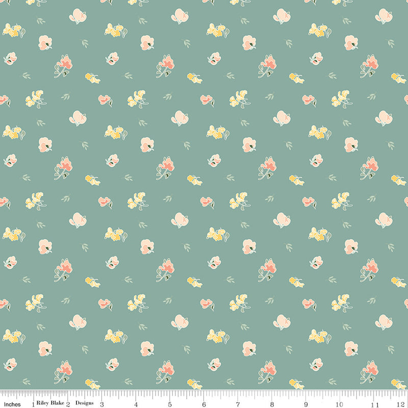 New Beginnings Teal Sweet Peas Yardage by Sandy Gervais for Riley Blake Designs | C15752-Teal
